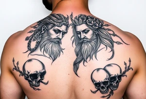 Hades and Persephone with pomegranate’s and skulls tattoo idea
