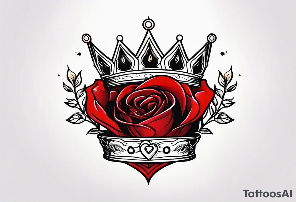 the red rose queen's golden crown with a heart tattoo idea