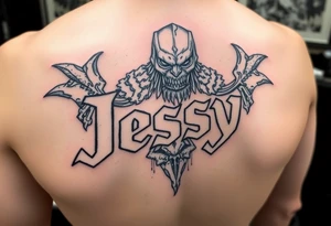 the name Jessy in a stone golem tattoo idea