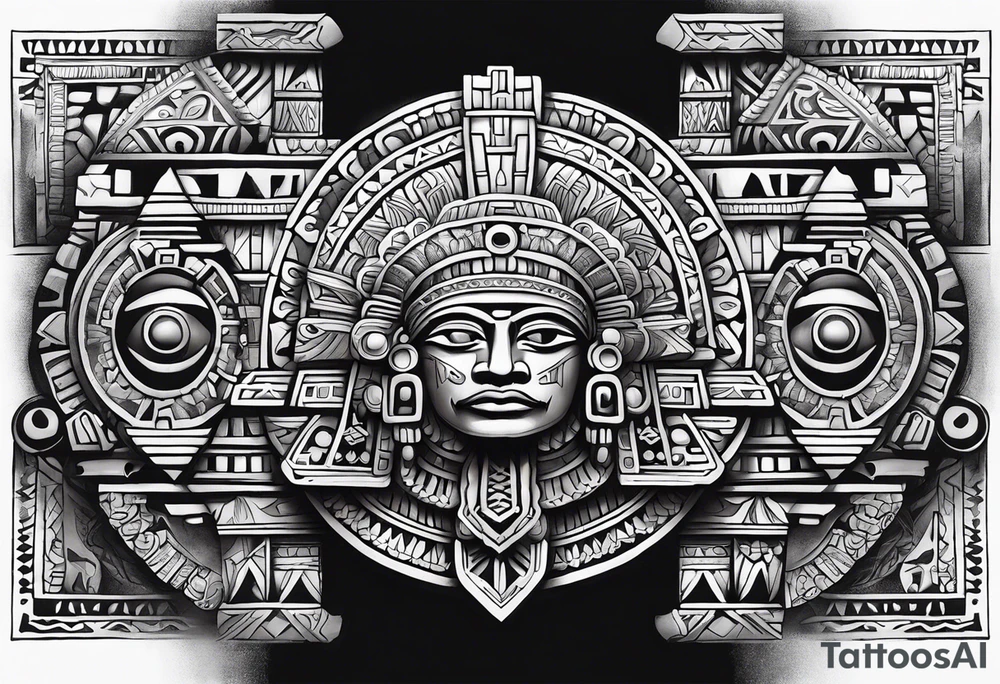 Aztec inspired incorporate factual items found in Teotihuacan tattoo idea