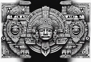 Aztec inspired incorporate factual items found in Teotihuacan tattoo idea