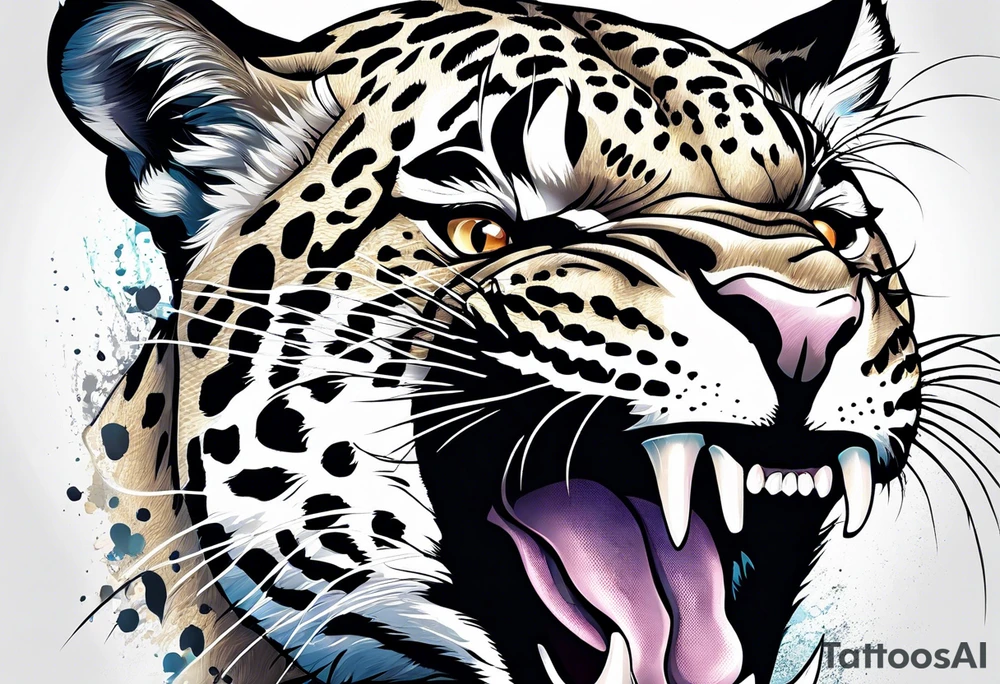 An aggressive jaguar with mouth open tattoo idea