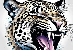 An aggressive jaguar with mouth open tattoo idea