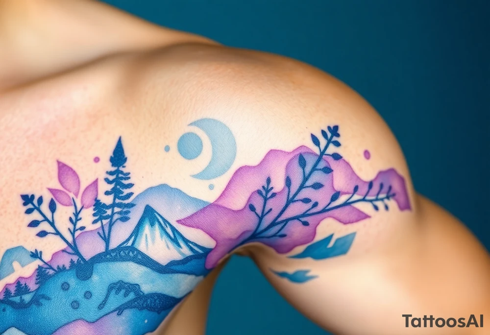 Beautiful scene in  nature blue qnd purple tattoo idea
