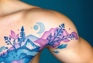Beautiful scene in  nature blue qnd purple tattoo idea