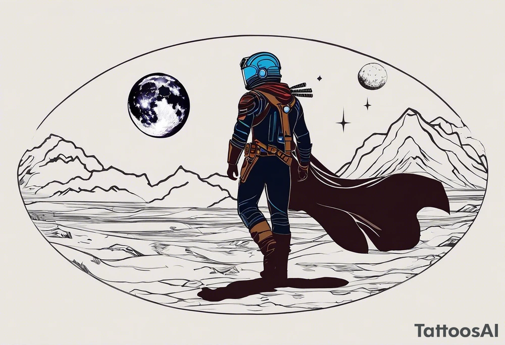 I want a tattoo with the idea and imagery about overcoming depression. I am particularly attached to the the idea of Kid Cudi’s man on the moon and man on the moon type imagery. I would like the general theme to be space related. I like the image of star lord and yondu from guardians of the galaxy when they are floating into space and yondu says I wasn’t your father but I am your daddy. General sci fi and space themes are welcome. Overall, I want a sense of overcoming difficulties. This would be an arm sleeve tattoo idea
