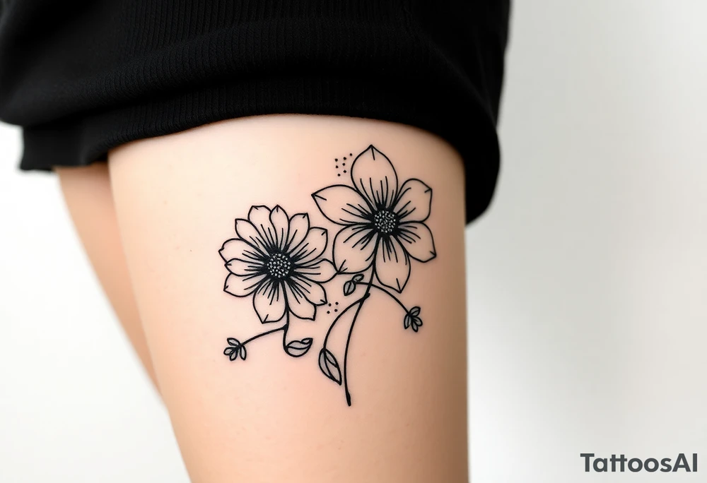 Honeysuckle, marigold, chrysanthemum, violet tattoo idea
