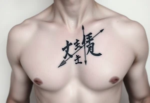 japanese writing with bow and arrow on right chest tattoo idea