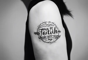 Horizontal inner bicep tattoo. “walk by faith, not by sight” modern tattoo tattoo idea