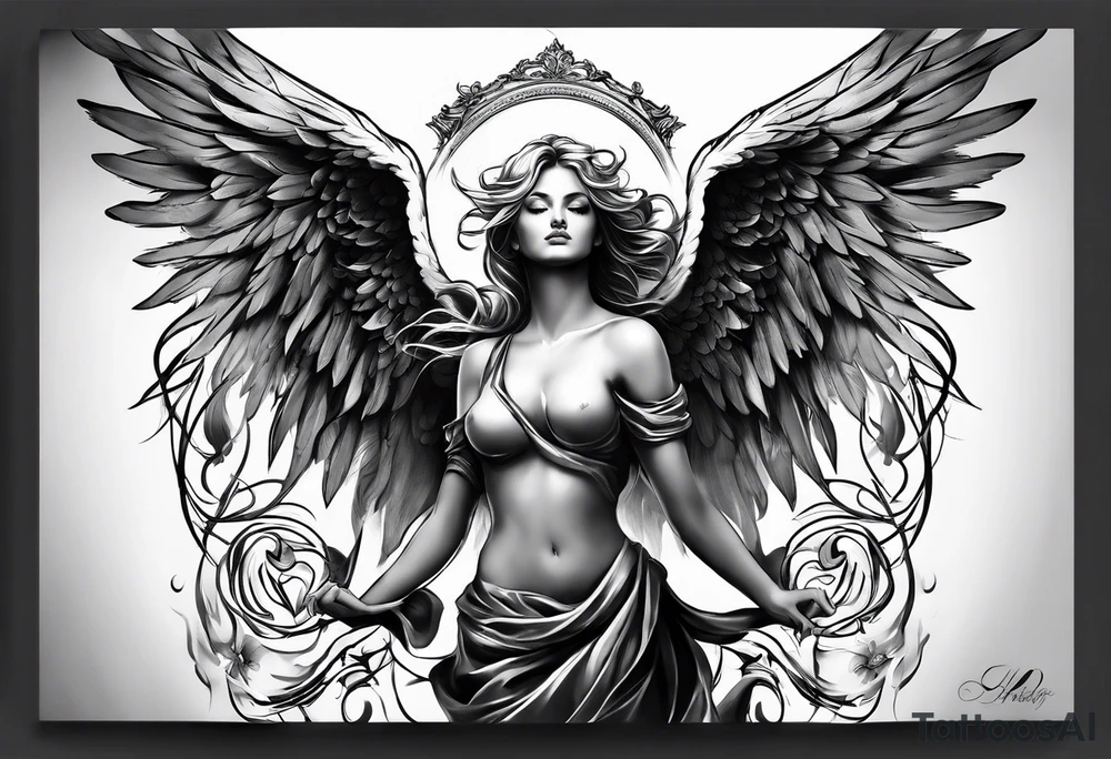 Angel with dominance tattoo idea