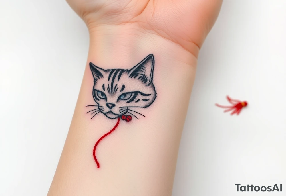 chinese chopsticks with a red thread by the end of it,
about 5cm long , 1 cm wide
it goes into the anterior part of the left wrist
besids places a chinese cat drawing tattoo idea