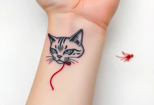 chinese chopsticks with a red thread by the end of it,
about 5cm long , 1 cm wide
it goes into the anterior part of the left wrist
besids places a chinese cat drawing tattoo idea