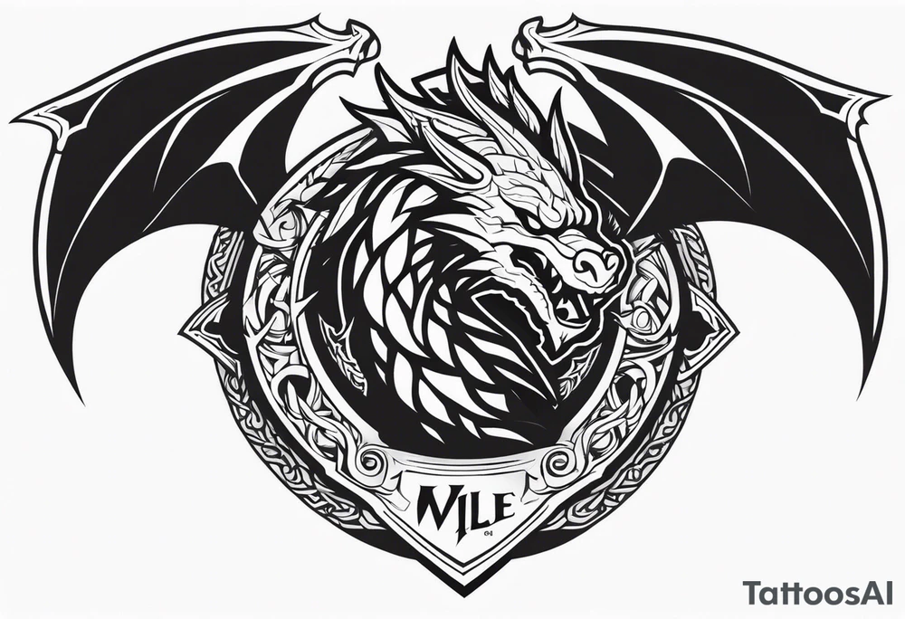 Valhalla sword shield dragon head axe tattoo idea
