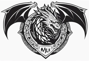 Valhalla sword shield dragon head axe tattoo idea