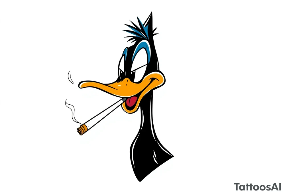 90s looking Daffy duck  smoking a rolled cigarette tattoo idea