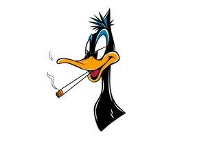 90s looking Daffy duck  smoking a rolled cigarette tattoo idea