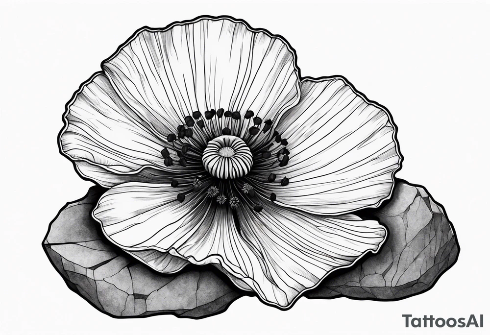 Poppy flower growing from a rock tattoo idea