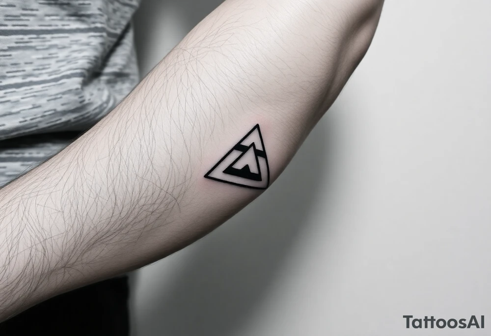 Geometric small triangle about different paths in life merge together and become stronger while being psychedelic and trippy tattoo idea