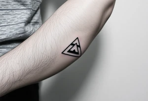 Geometric small triangle about different paths in life merge together and become stronger while being psychedelic and trippy tattoo idea