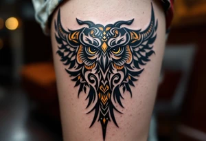 and owl associated with a bull and has Dayak heritage and planetary aspect of Venus tattoo idea