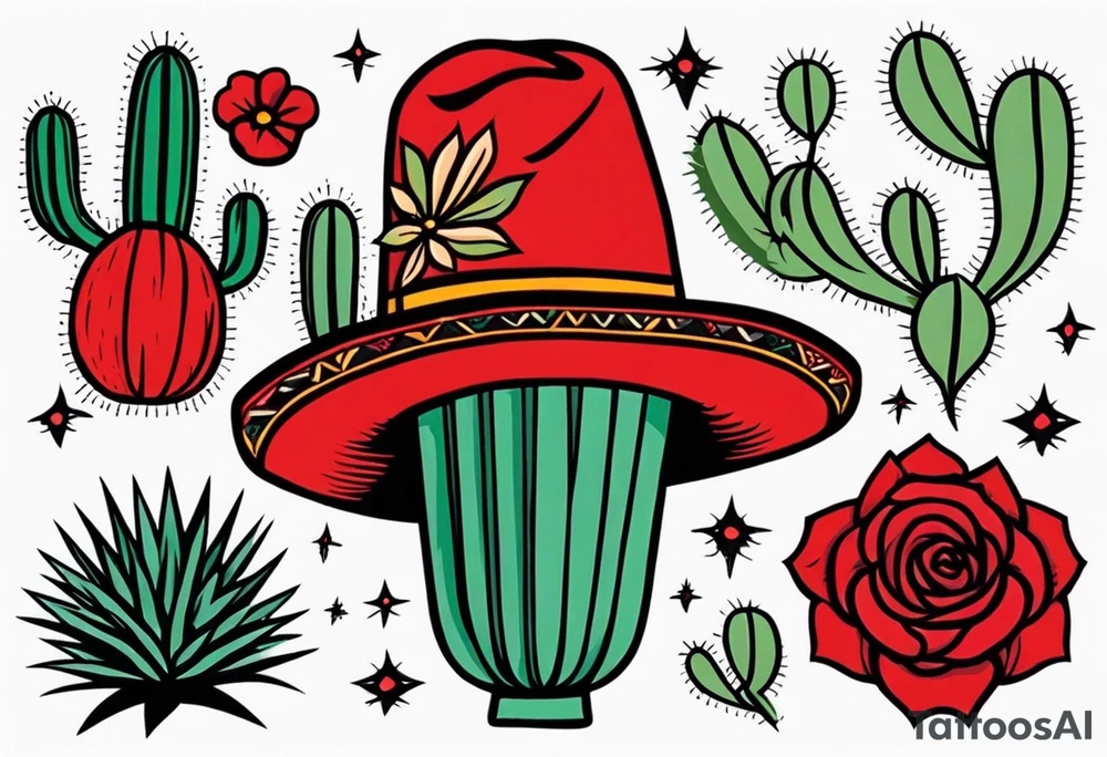 red rose, Mexican hat,  cactus, no skeleton tattoo idea