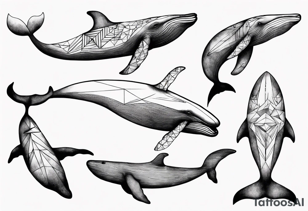 Geometric whale coming out of water tattoo idea