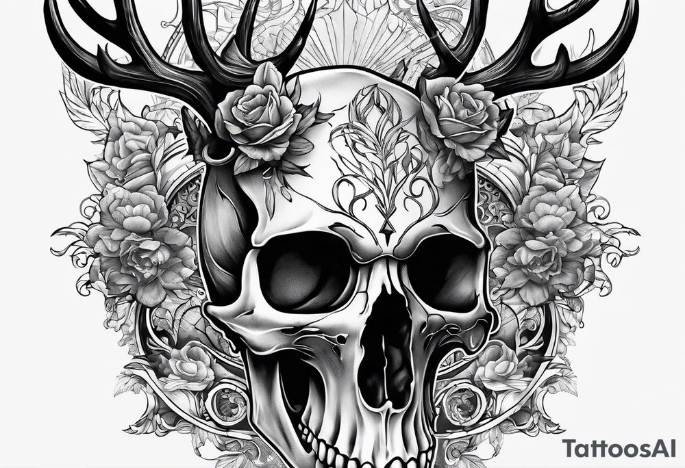 A human with a deer skull head tattoo idea