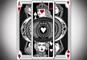 one playing card with both queen of hearts and king of spades in extreme minimalistic  style tattoo idea
