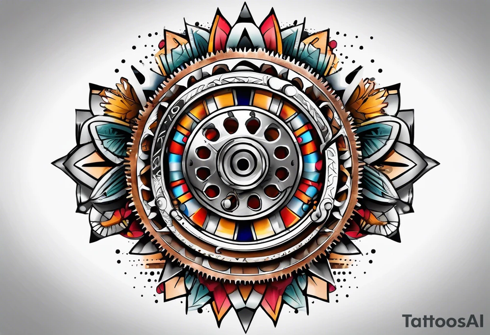 cog wheel on knee tattoo idea