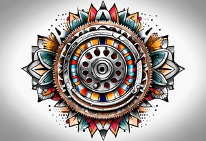 cog wheel on knee tattoo idea