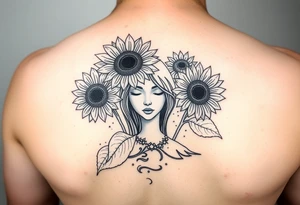 Sunflowers emerging from ocean with faceless girl tattoo idea