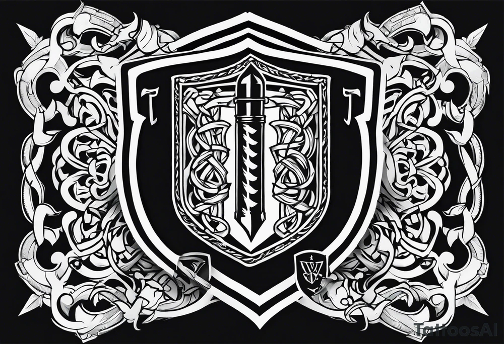 Valhalla sword fire chains shield family tattoo idea