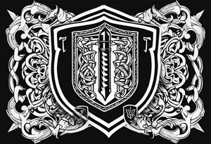 Valhalla sword  fire chains shield family tattoo idea