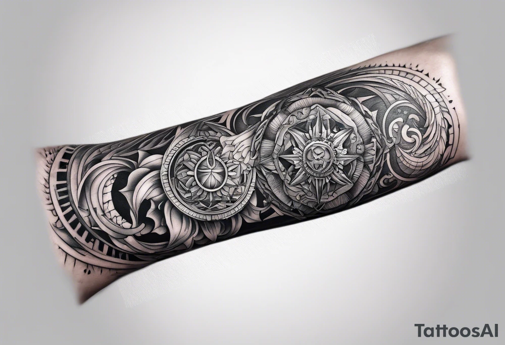 Long tattoo for forearm. Lovecraftian creature, with technological elements. tattoo idea