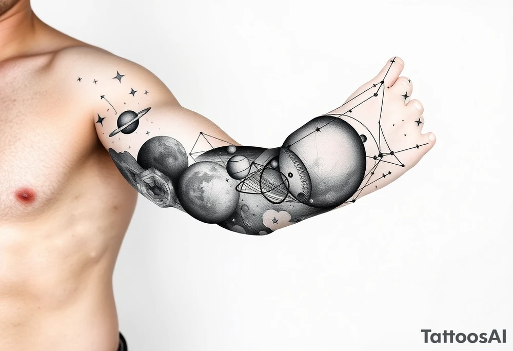 outer space, planets, stars, string theory multiverse tattoo idea