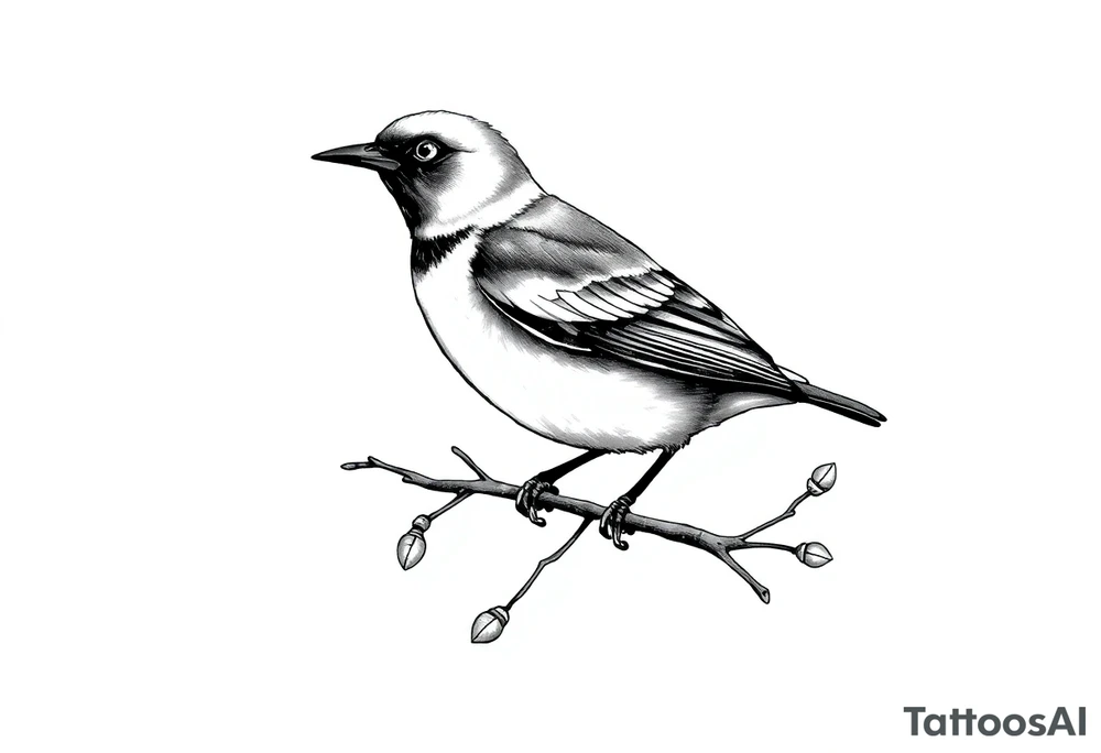 Male European Blackbird sitting on a branch tattoo idea tattoo idea