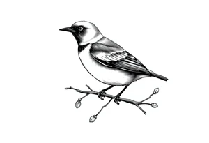Male European Blackbird sitting on a branch tattoo idea tattoo idea