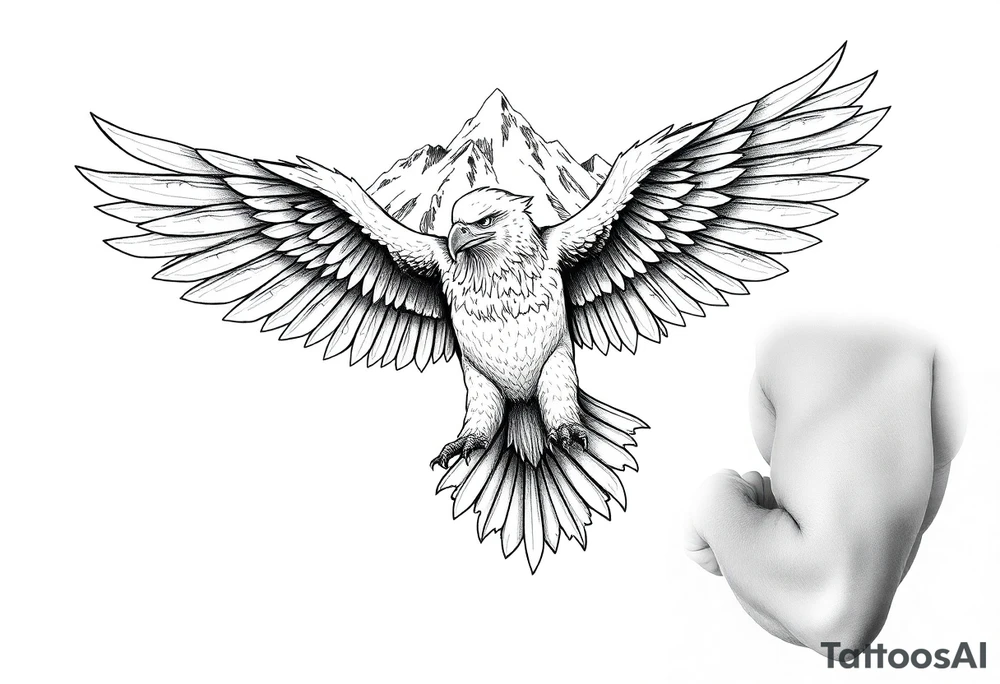 majestic eagle spreading wings against mountain peaks tattoo idea