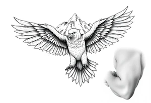 majestic eagle spreading wings against mountain peaks tattoo idea