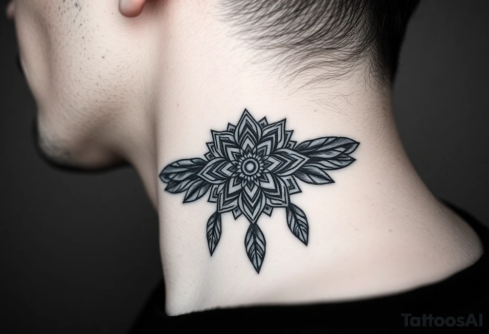 spiritual feathers ornamental mandala shaman tattoo idea