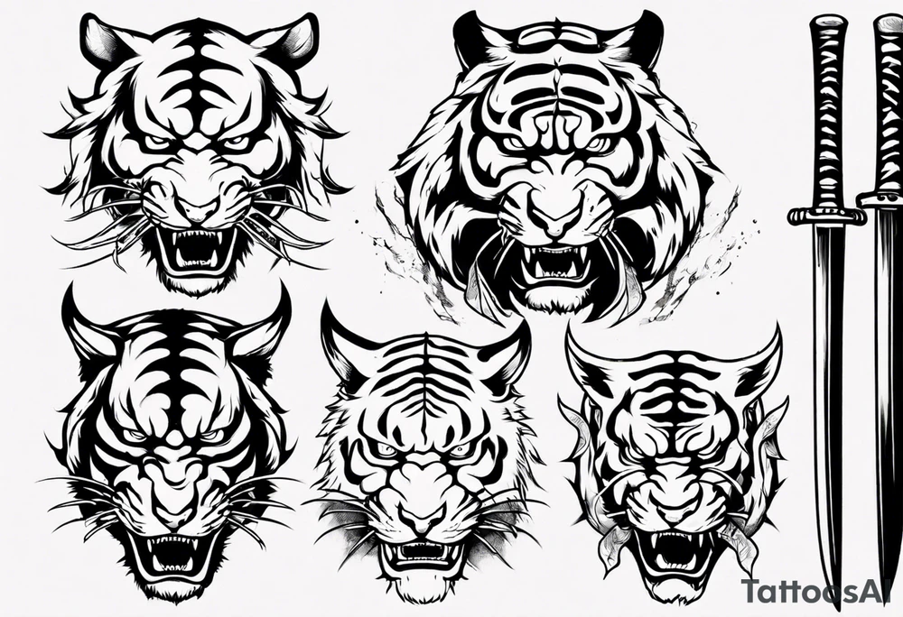 katana demon tiger head tattoo idea