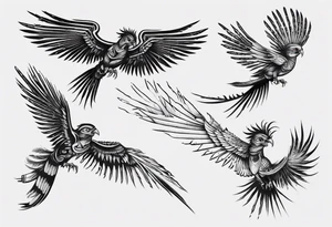 Cyberpunk Guatemalan Quetzal flying tattoo idea