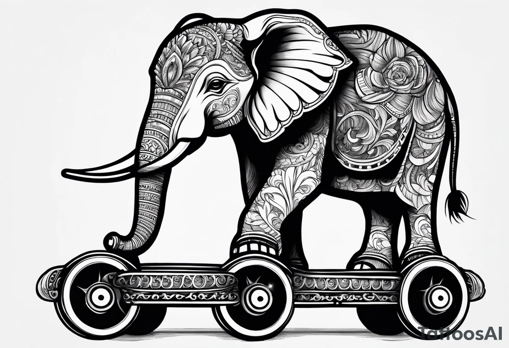 Elephant wearing roller skates tattoo idea