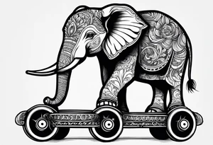 Elephant wearing roller skates tattoo idea