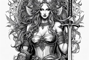 the goddess nemesis long sword scary blood hell tattoo idea