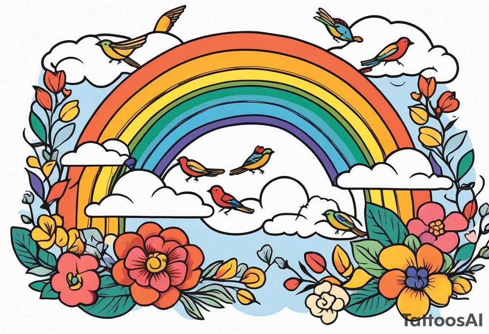 rainbow in clouds
with birds and vintage flowers
old school vintage simple traditional design 



bold color simple tattoo idea