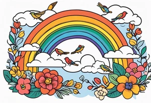 rainbow in clouds
with birds and vintage flowers
old school vintage simple traditional design 



bold color simple tattoo idea