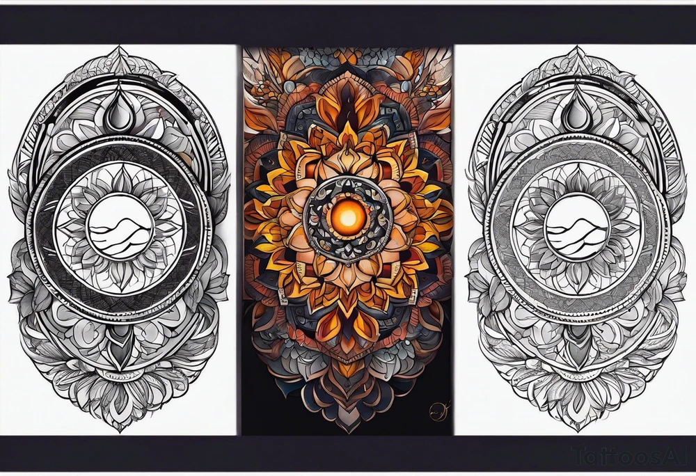 male moon mandala Knee tattoo in fall colors tattoo idea