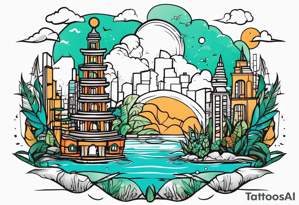 Lost city with new life tattoo idea