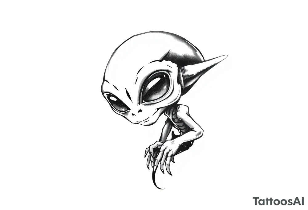 A street stencil style drawing of an cute alien tattoo idea